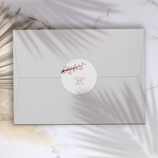 Kersenbloesem thema bruiloft ronde sticker