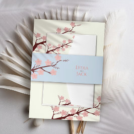 Kersenbloesem thema bruiloft uitnodigingen wikkel