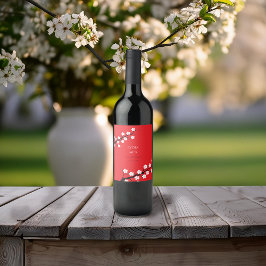 Kersenbloesem thema bruiloft wijn etiket