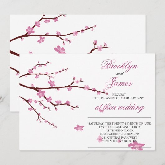 Kersenbloesem Trouw Uitnodigingen (Voorkant / Achterkant)