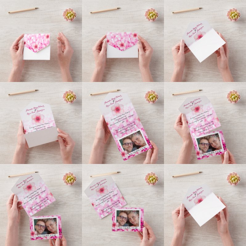 Kersenbloesem trouwkaart & save date foto all in one uitnodiging