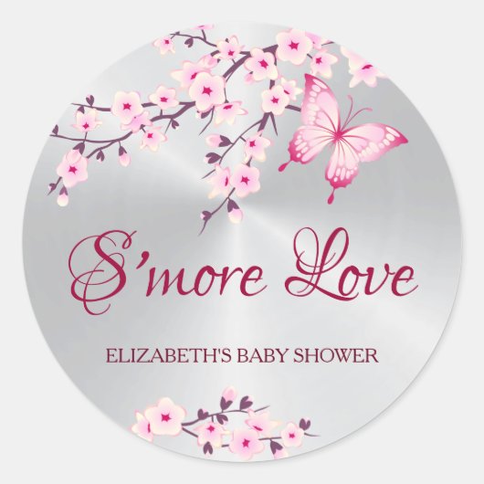 Kersenbloesem Vlinder S'more Liefde Ronde Sticker (Voorkant)