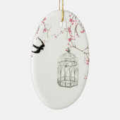 Kersenbloesem, vogel, vogelkooi - origineel, stijl keramisch ornament (Rechts)