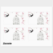 Kersenbloesem, vogel, vogelkooi - origineel, stijl rechthoekige sticker (Vel)