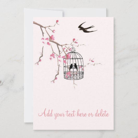 Kersenbloesem, vogelkooi, vogelkaart, uitnodigen kaart (Voorkant)