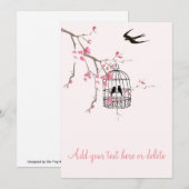 Kersenbloesem, vogelkooi, vogelkaart, uitnodigen kaart (Voorkant / Achterkant)