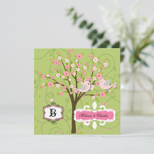 Kersenbloesem Vogels Vierkant Bruiloft Uitnodiging (Staand voorkant)