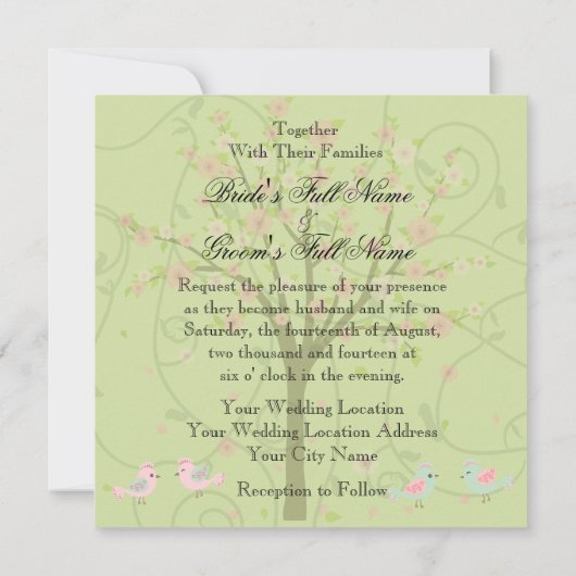 Kersenbloesem Vogels Vierkant Bruiloft Uitnodiging (Achterkant)