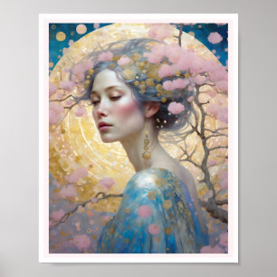 Kersenbloesem Vrouw Art Deco Cirkels Roze Goud Poster