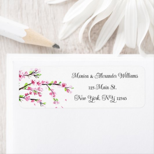 Kersenbloesem Watercolor Roze Retouradreslabel Etiket (Insitu)