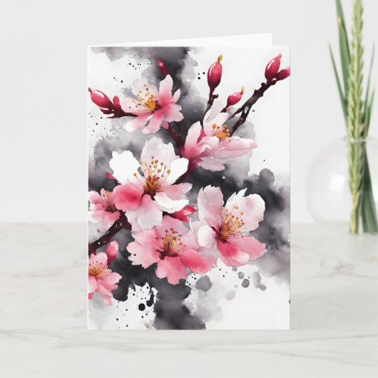 Kersenbloesem - Waterverf bloemen Kaart (Voorkant)