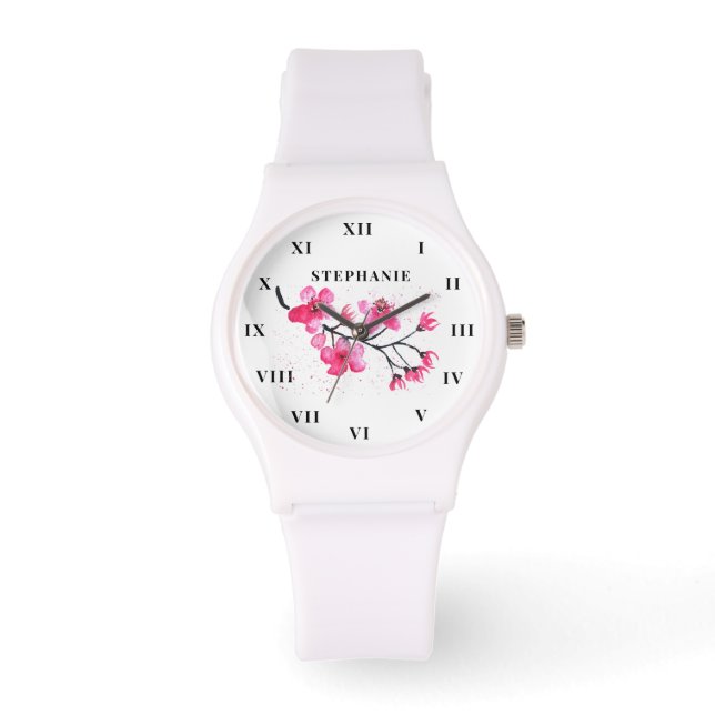 Kersenbloesem Waterverf Floral Sakura Modern Horloge (Voorkant)