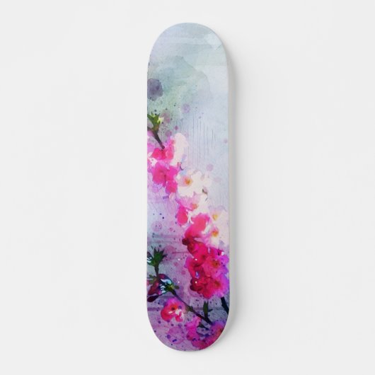 Kersenbloesem Waterverf Kunst Persoonlijk Skateboard (Voorkant)