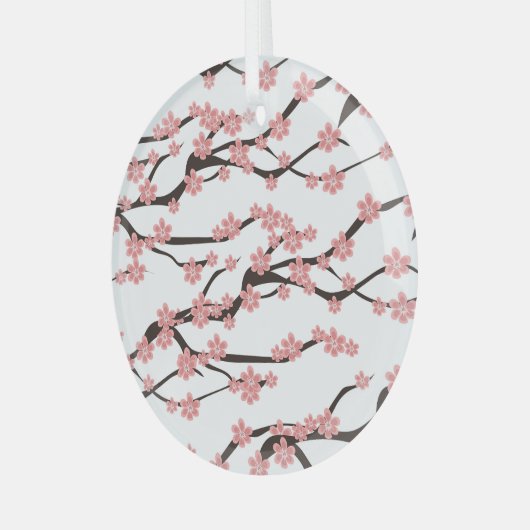 Kersenbloesem: wit naadloos. glas ornament (Voorkant links)