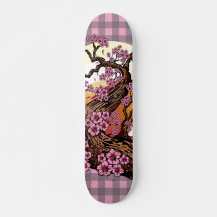 Kersenbloesem Zonsondergang Plaid Esthetiek Japans Persoonlijk Skateboard