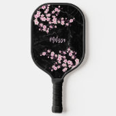 Kersenbloesem zwart marmer monogram pickleball paddle (Achterkant)