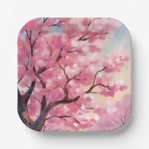 Kersenbloesembomen Roze Bloemenschilderij Papieren Bordje