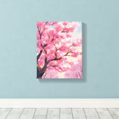 Kersenbloesembomen Roze Bloemschildering Canvas Afdruk (Insitu (Houten vloer))