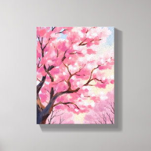 Kersenbloesembomen Roze Bloemschildering Canvas Afdruk