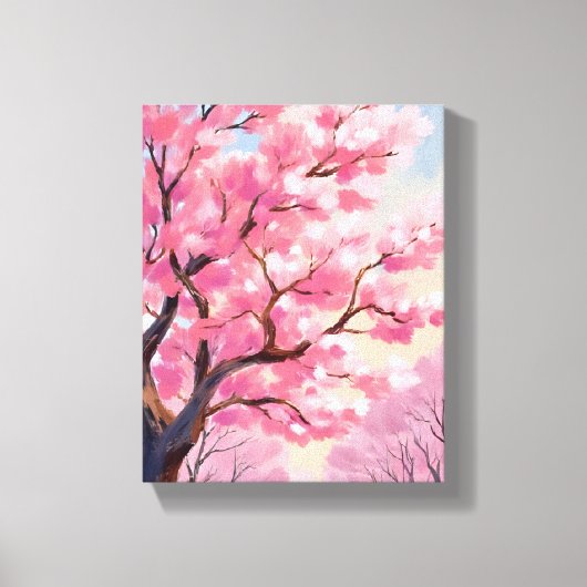 Kersenbloesembomen Roze Bloemschildering Canvas Afdruk (Voorkant)