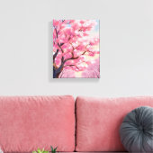 Kersenbloesembomen Roze Bloemschildering Canvas Afdruk (Insitu (Woonkamer))