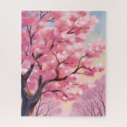 Kersenbloesembomen Roze Bloemschildering Legpuzzel (Verticaal)