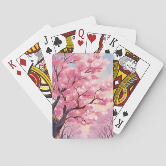 Kersenbloesembomen Roze Bloemschildering Pokerkaarten (Achterkant)