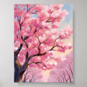 Kersenbloesembomen Roze Bloemschilderkunst Poster (Voorkant)