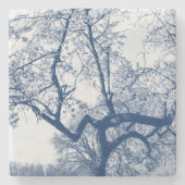 Kersenbloesemboom, Delfts blauw stenen Onderzetter (Voorkant)