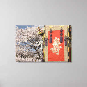Kersenbloesemboom en zijden wandtapijt van canvas afdruk