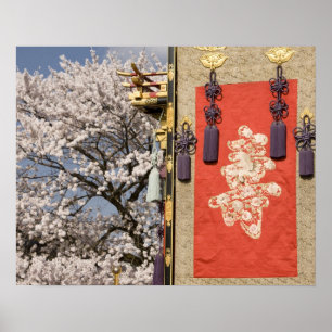 Kersenbloesemboom en zijden wandtapijt van poster