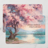 Kersenbloesemboom in de buurt van het meer bruilof kaart (Voorkant / Achterkant)