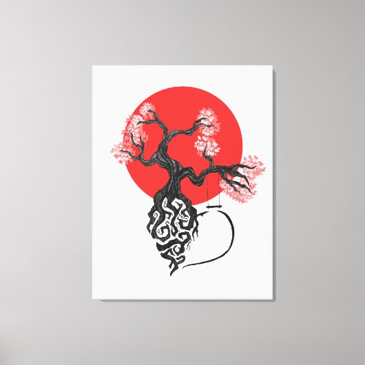 Kersenbloesemboom met Japanse zon Canvas Afdruk (Voorkant)
