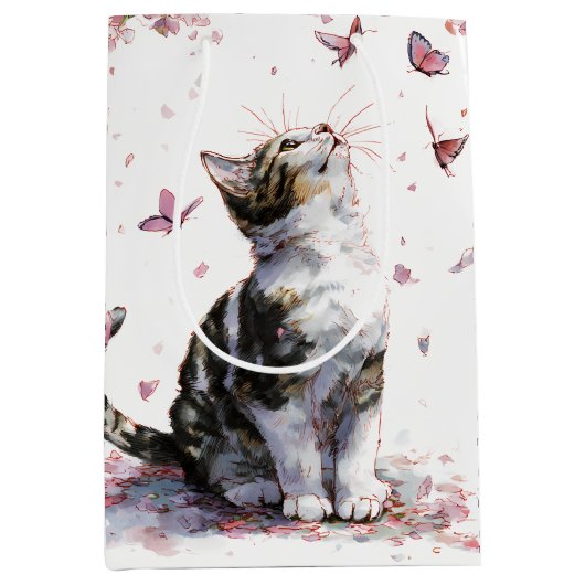 Kersenbloesemkat en vlinders (10) medium cadeauzakje (Voorkant)