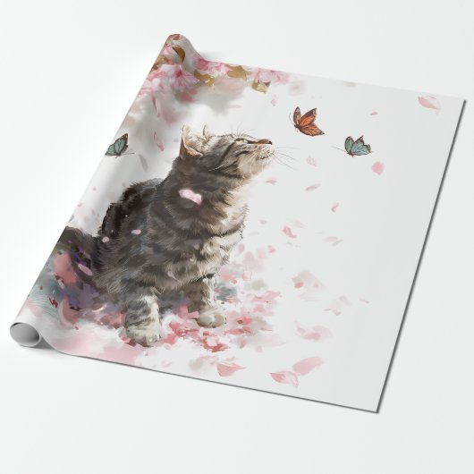 Kersenbloesemkat en vlinders (11) cadeaupapier (Uitgerold)