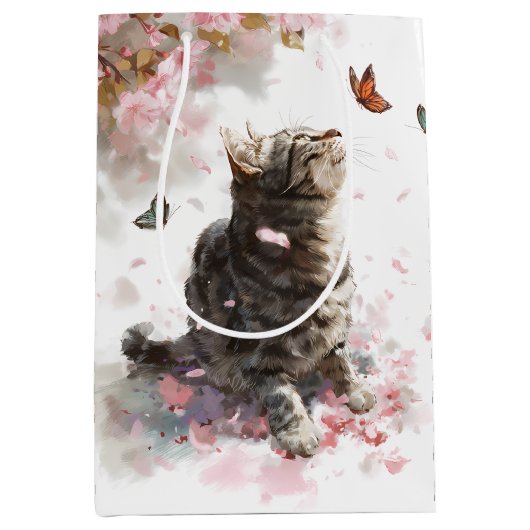 Kersenbloesemkat en vlinders (11) medium cadeauzakje (Voorkant)