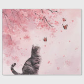 Kersenbloesemkat en vlinders (12) cadeaupapier (Vlak)