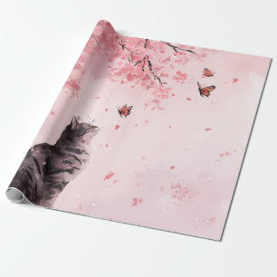 Kersenbloesemkat en vlinders (12) cadeaupapier