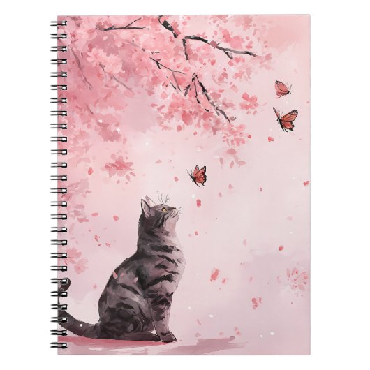 Kersenbloesemkat en vlinders (12) notitieboek (Voorkant)