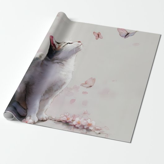 Kersenbloesemkat en vlinders (13) cadeaupapier (Uitgerold)