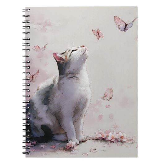 Kersenbloesemkat en vlinders (13) notitieboek (Voorkant)
