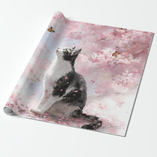 Kersenbloesemkat en vlinders (1) cadeaupapier