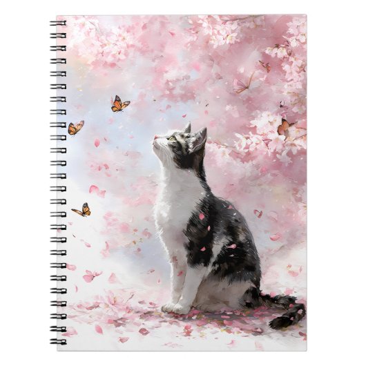 Kersenbloesemkat en vlinders (1) notitieboek (Voorkant)
