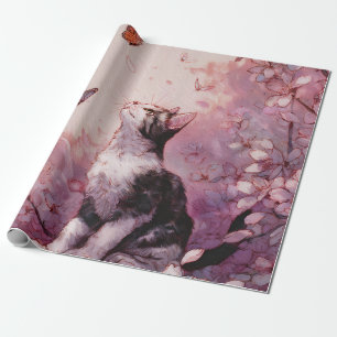 Kersenbloesemkat en vlinders (2) cadeaupapier