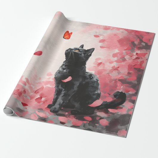 Kersenbloesemkat en Vlinders (3) Cadeaupapier (Uitgerold)