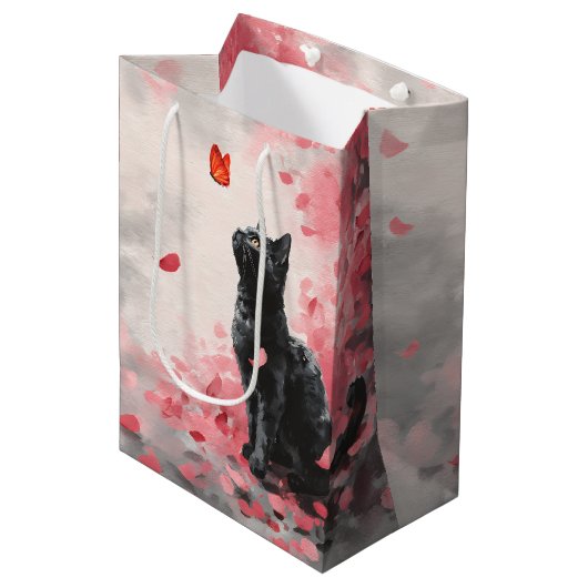 Kersenbloesemkat en vlinders (3) medium cadeauzakje (Voorkant Gekanteld)