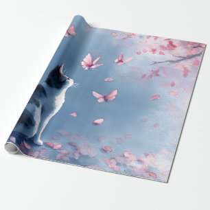 Kersenbloesemkat en vlinders (4) cadeaupapier