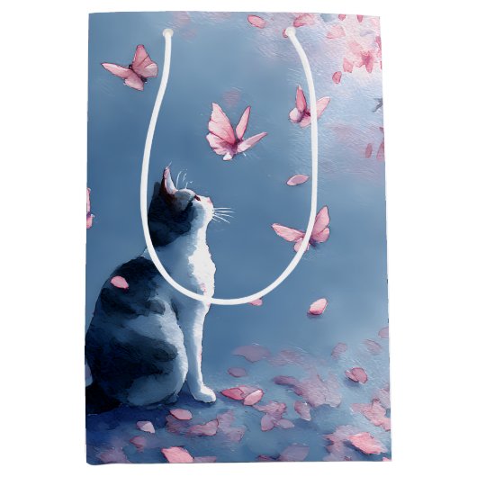 Kersenbloesemkat en Vlinders (4) Medium Cadeauzakje (Voorkant)