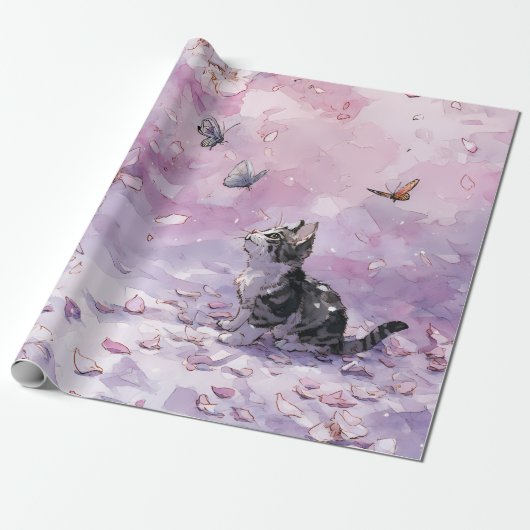 Kersenbloesemkat en vlinders (5) cadeaupapier (Uitgerold)