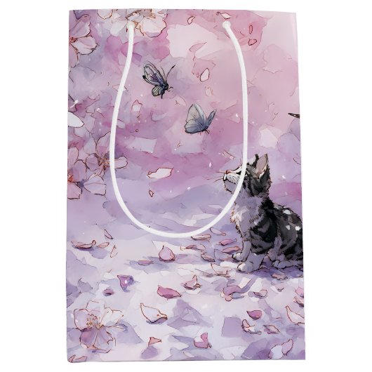 Kersenbloesemkat en vlinders (5) medium cadeauzakje (Voorkant)